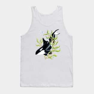 Orca Whale in Kelp forest Ink drawing Tank Top